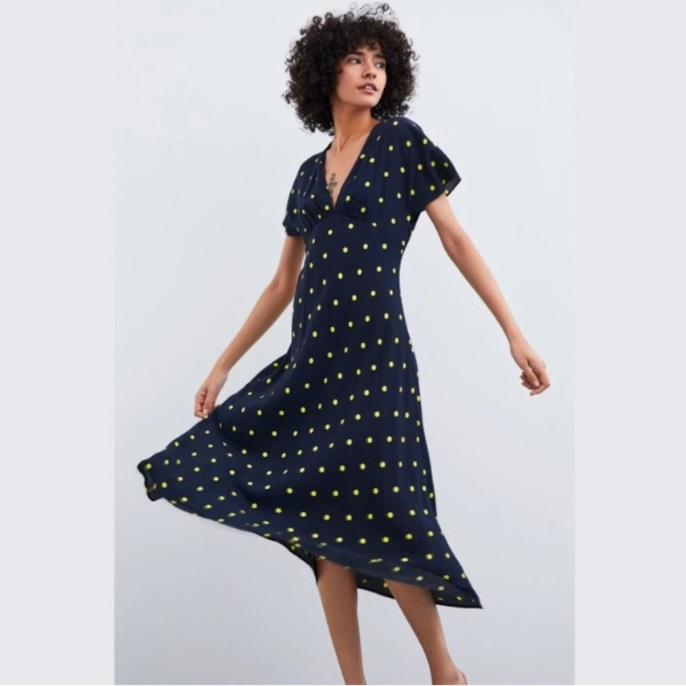 Zara blue and yellow polka dot dresss